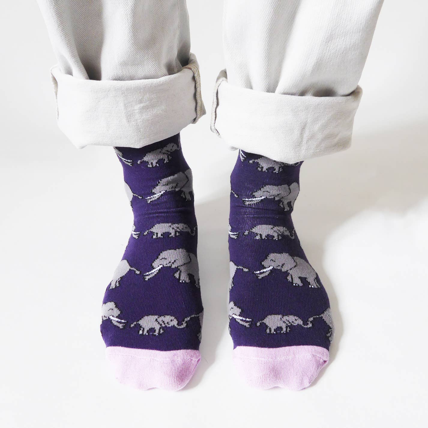 Bare Kind - Elephant Socks | Bamboo Socks | Purple Socks: UK Adult 7-11 / Single Pair / Elephants