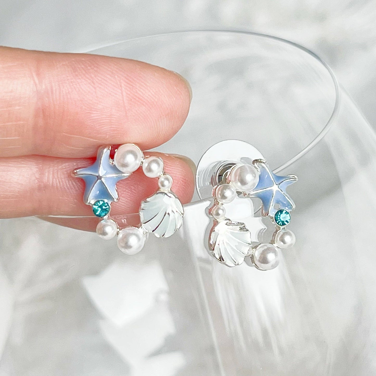 Ninaouity Blue Starfish and Seashell Earrings