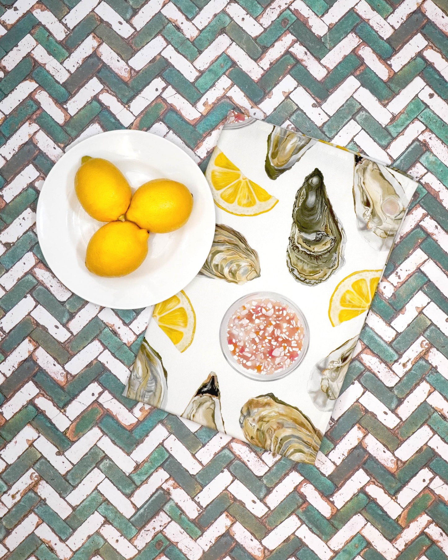 Oyster Tea Towel - British Made - 100% Cotton - Seaside