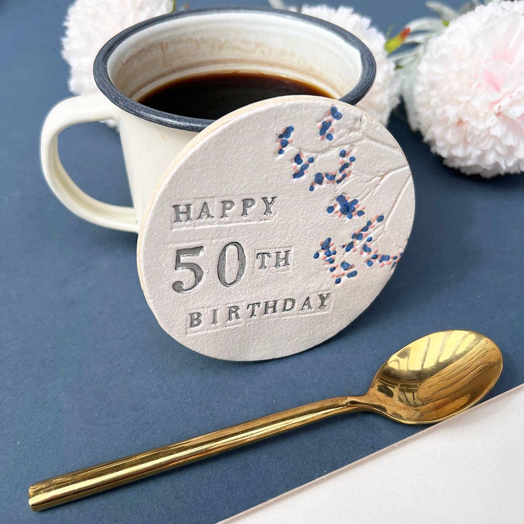 50th Birthday Floral Coaster
