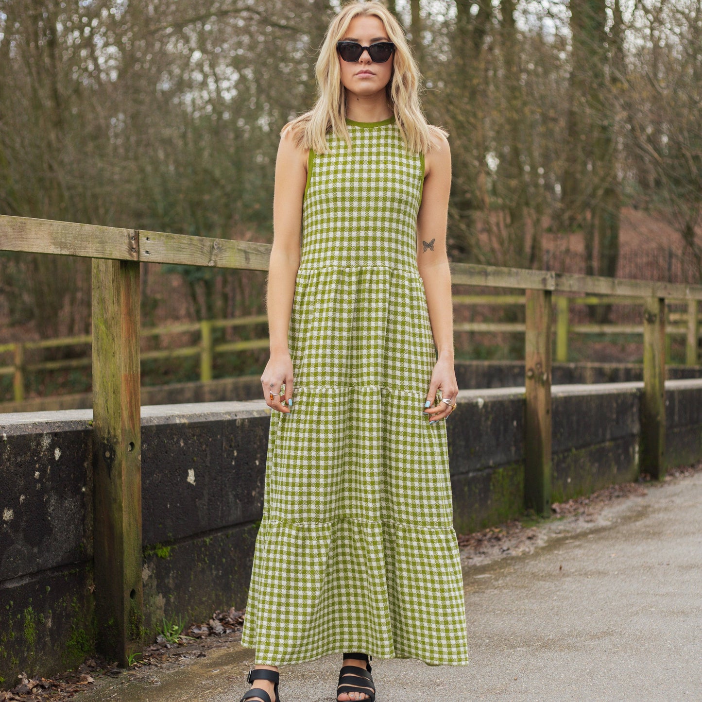 Cara & The Sky - Paula Gingham Knitted Midi Dress - Green