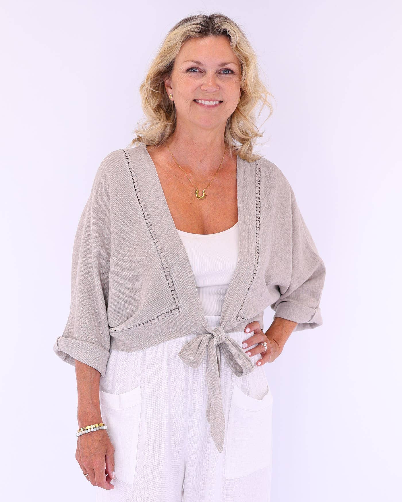 Cadenza Italy Ltd - Linen and Cotton Blend Tie Front Jacket