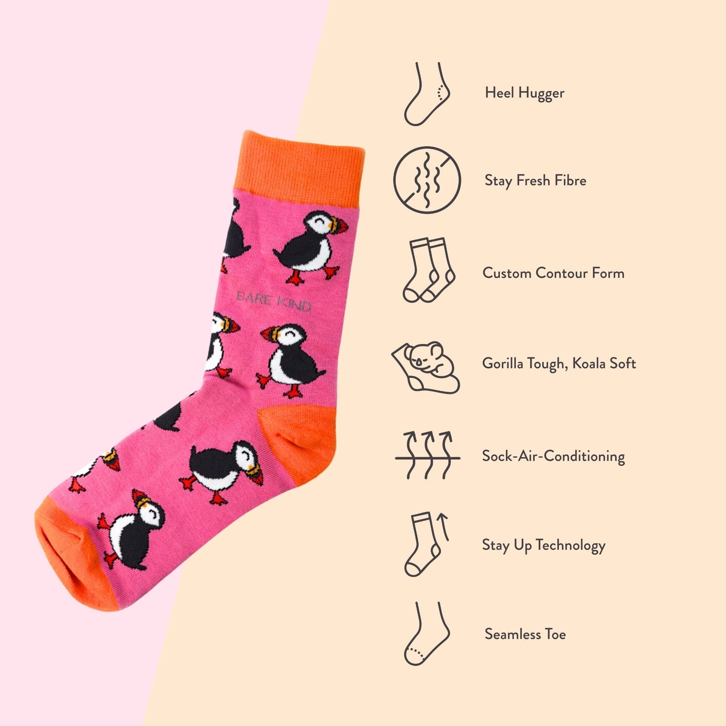 Bare Kind - Pink Puffin Socks