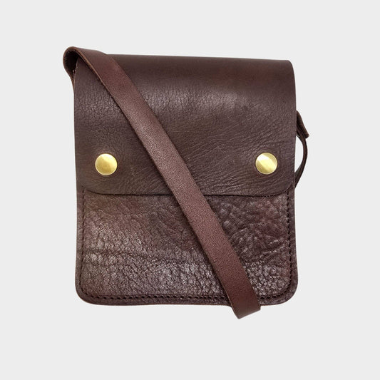 Small Leather Crossbody Bag with Pop Bag Closure Dark Brown