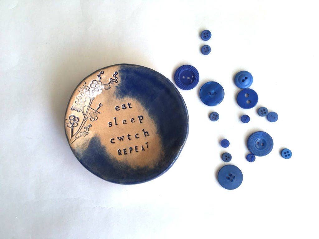 Eat Sleep Cwtch Repeat - Ceramic trinket dish -Made in Wales