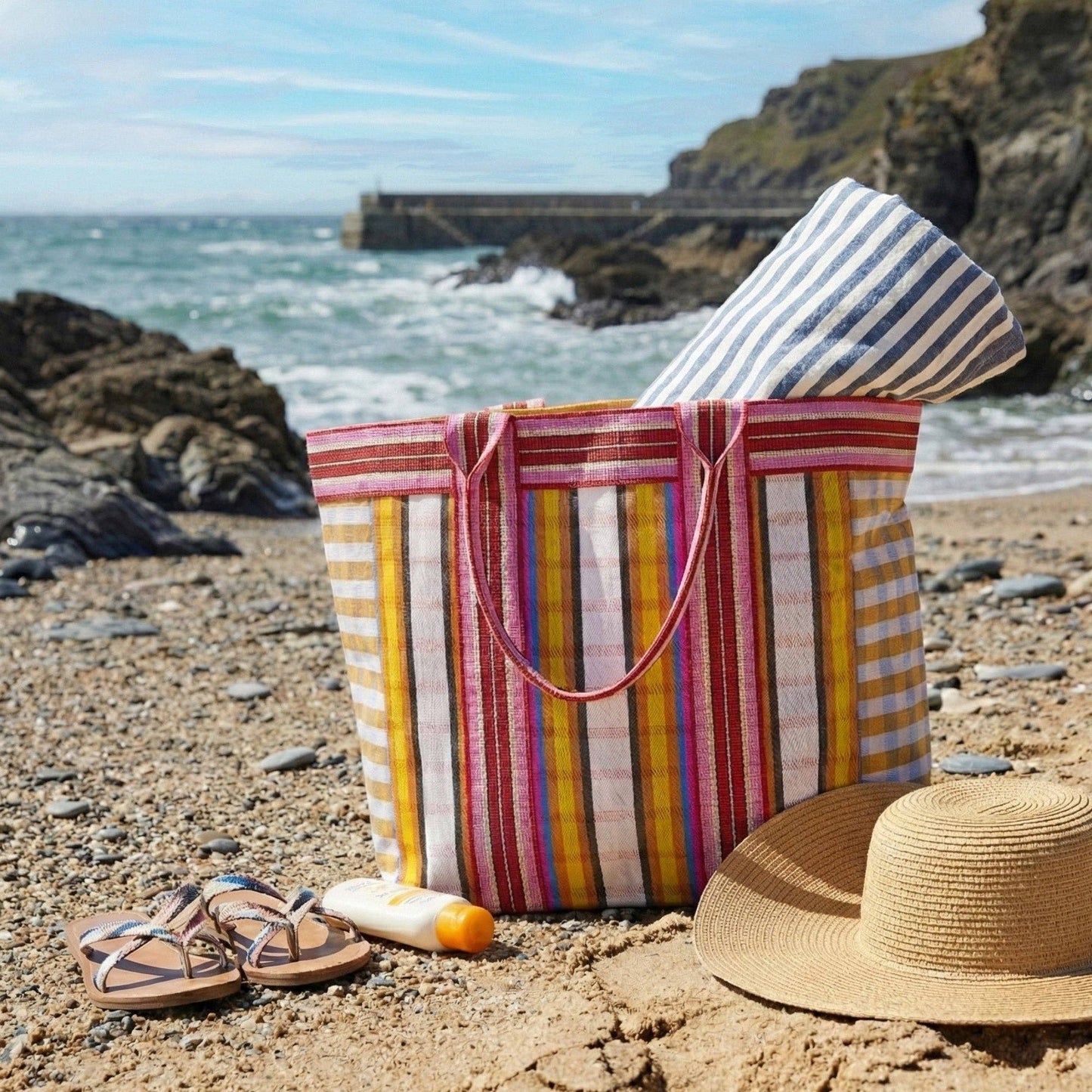 British Colour Standard - Eco Woven Shopper / Beach Bag in Indian Yellow and Magenta