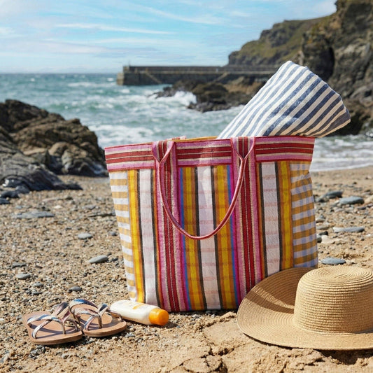 British Colour Standard - Eco Woven Shopper / Beach Bag in Indian Yellow and Magenta