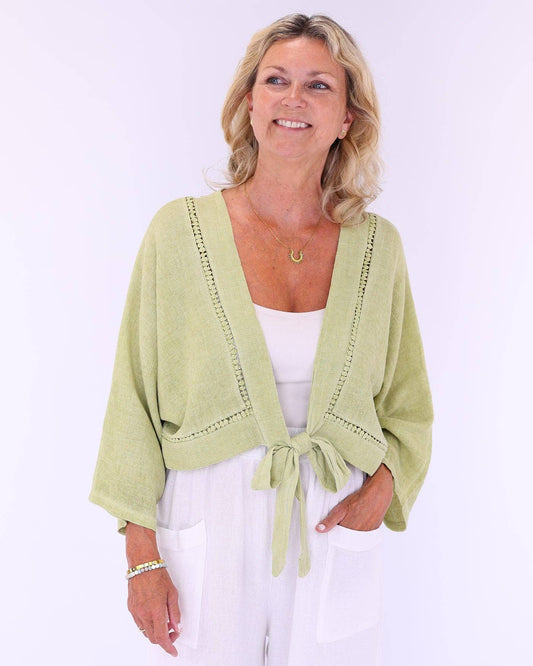 Cadenza - Linen and Cotton Blend Tie Front Jacket