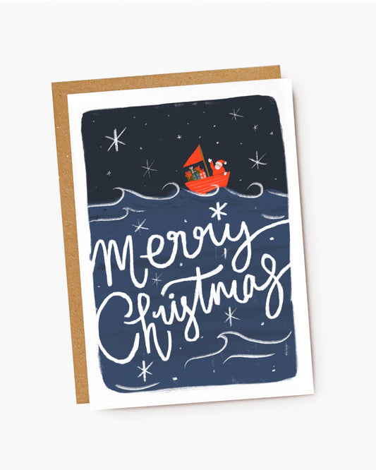 Merry Christmas Sailing Santa Christmas Card