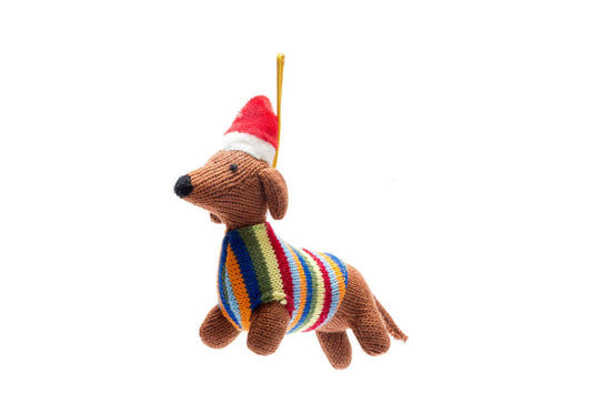 Best Years Ltd - Sausage Dog Christmas Decoration, Knitted Dachshund Decor