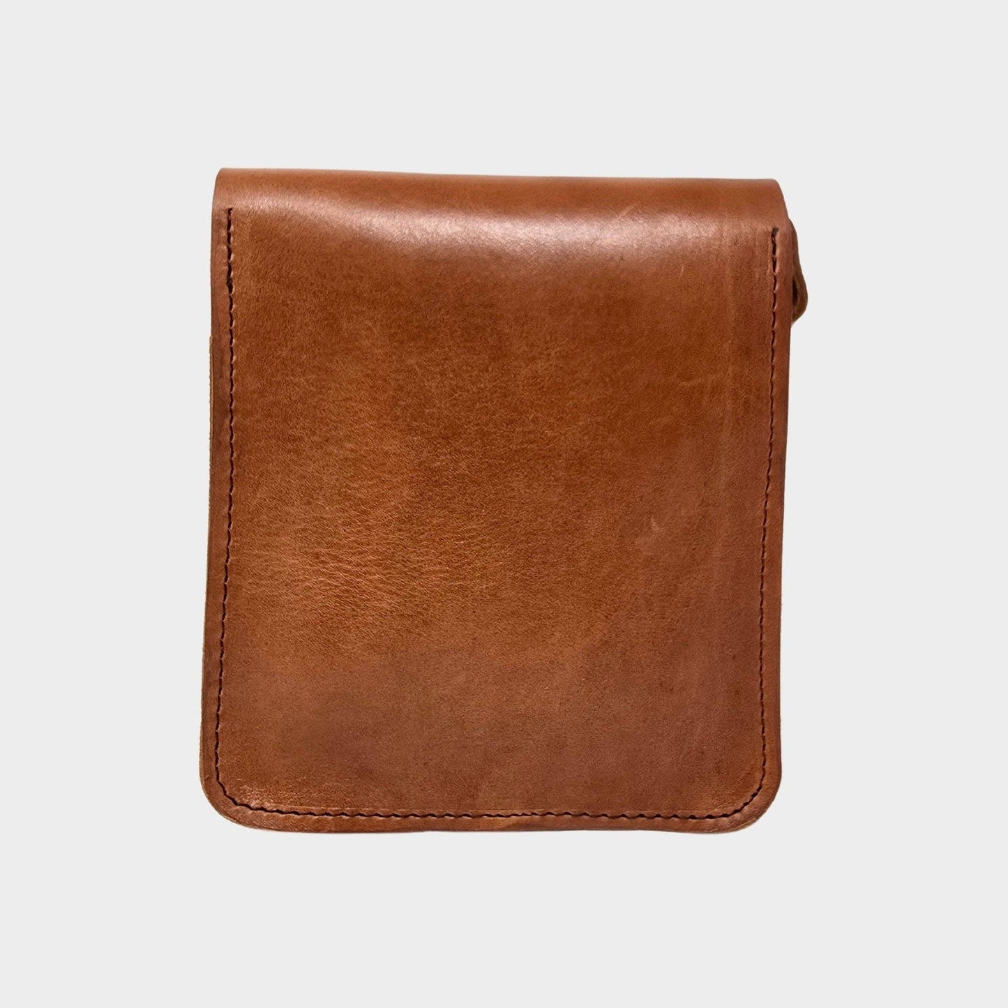 Small Tan Leather Crossbody Bag with Pop Closure