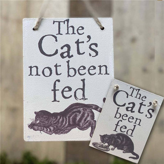 The Wooden Postcard Company - CAT HAS BEEN FED/NOT FED Double-sided wooden sign