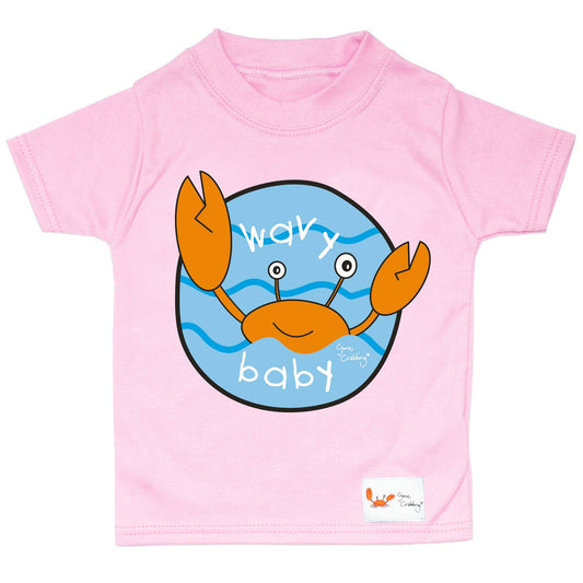 Gone Crabbing - Wavy Baby Baby T-shirt - Pretty Pink: Age 6-12 Months