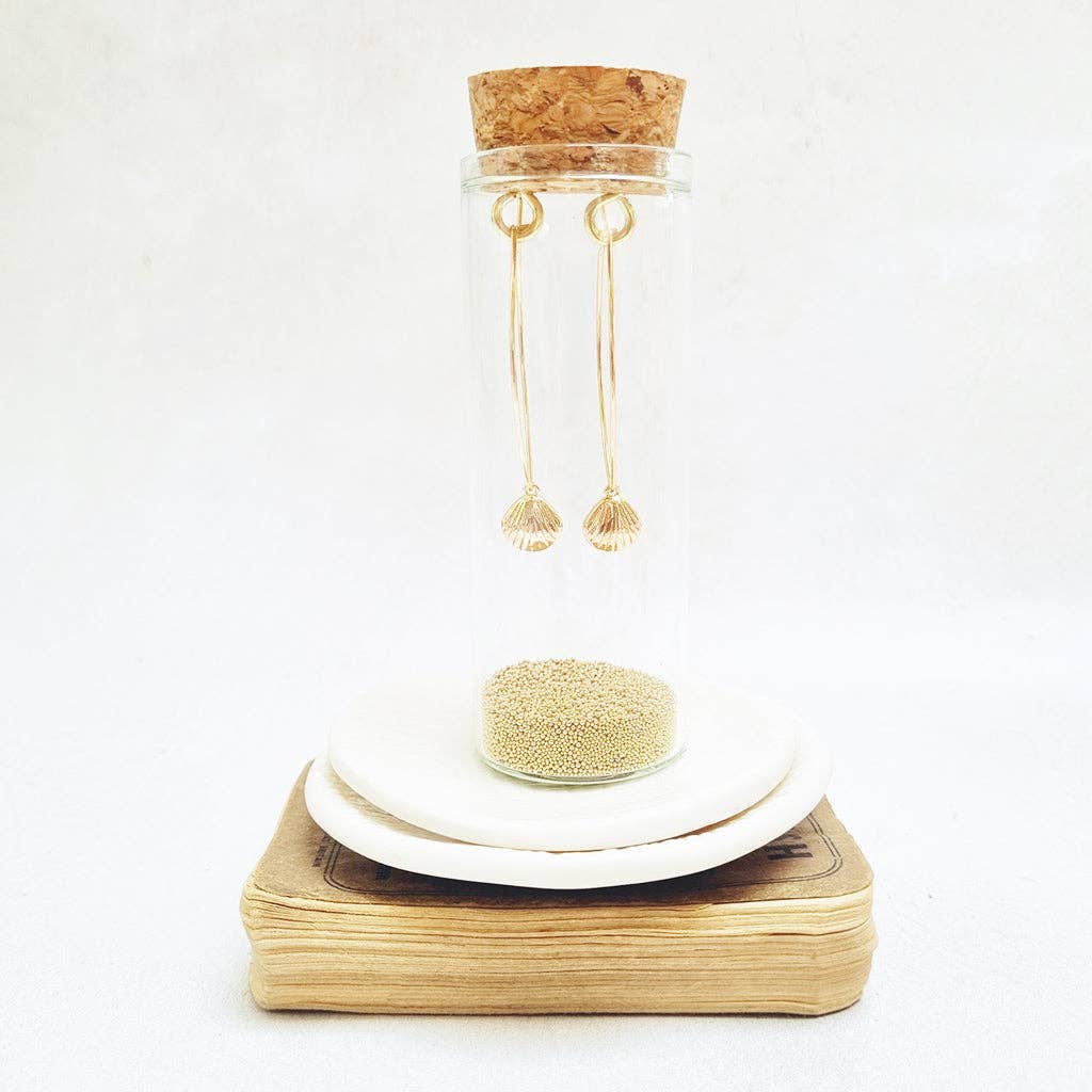 Gold Seashell Oval Hoop Earrings in a Bottle