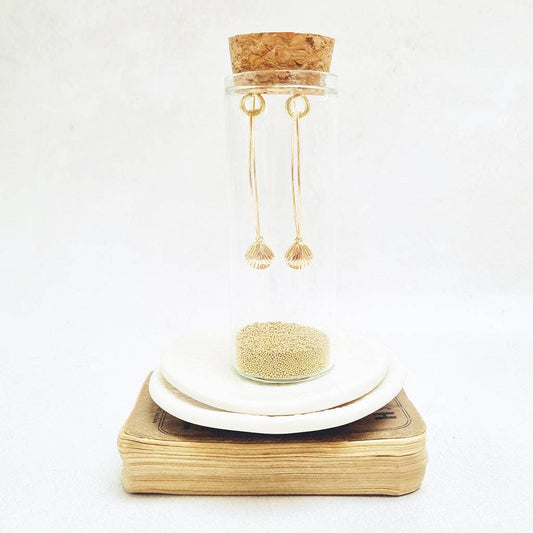 Gold Seashell Oval Hoop Earrings in a Bottle