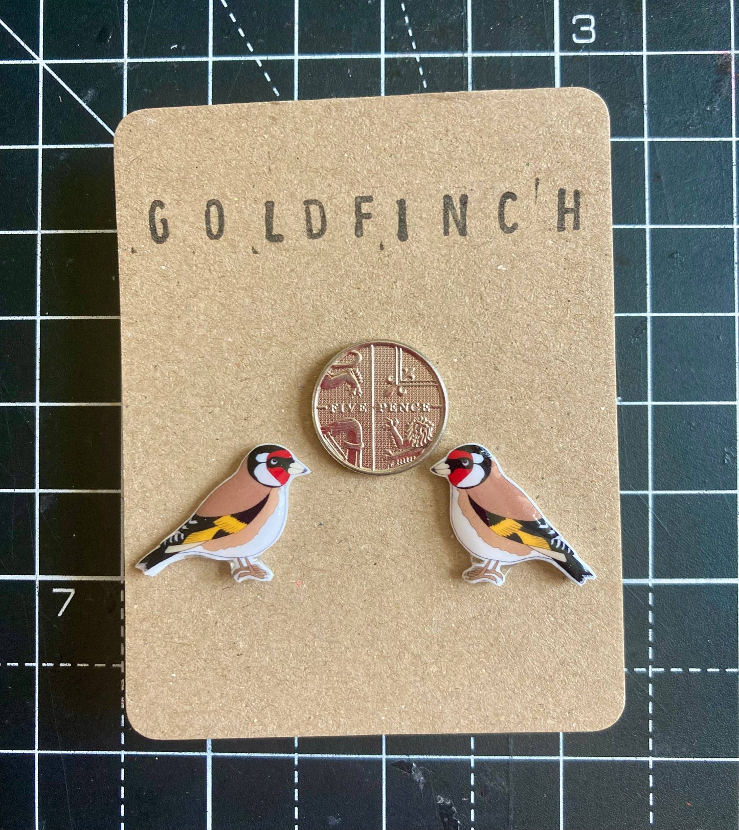 RatBeanCat - Little Goldfinch bird earrings