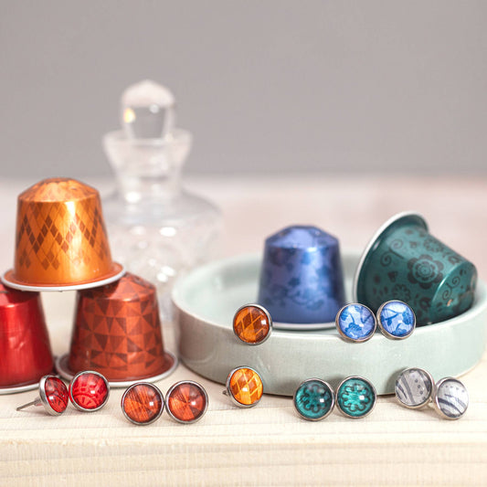 Coffee Pod Creations - Eco Friendly Stud Earrings - Upcycled Aluminium - Handmade