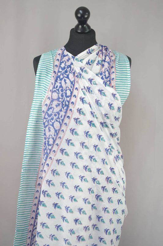 Kantha Decor - Beach  Coverup Sarong Pareo - Teal Motif