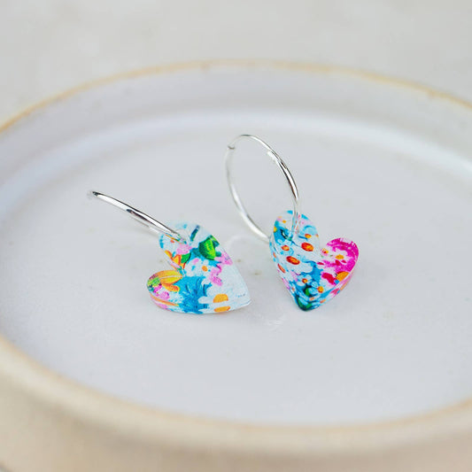 Sterling Silver And Acrylic Colourful Floral Charm Hoops
