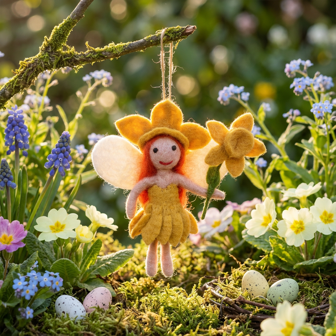 Handmade Felt Daffodil Fairy Hanging Decoration