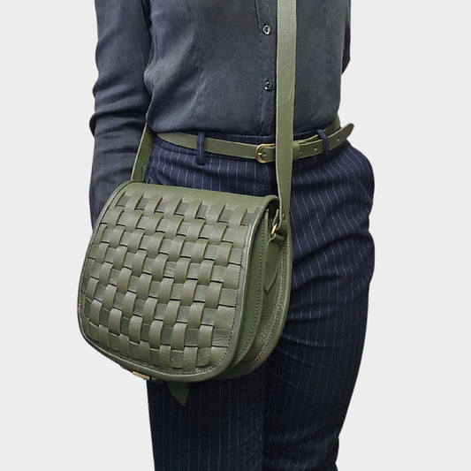 Leather Sam Woven Saddle Bag - green