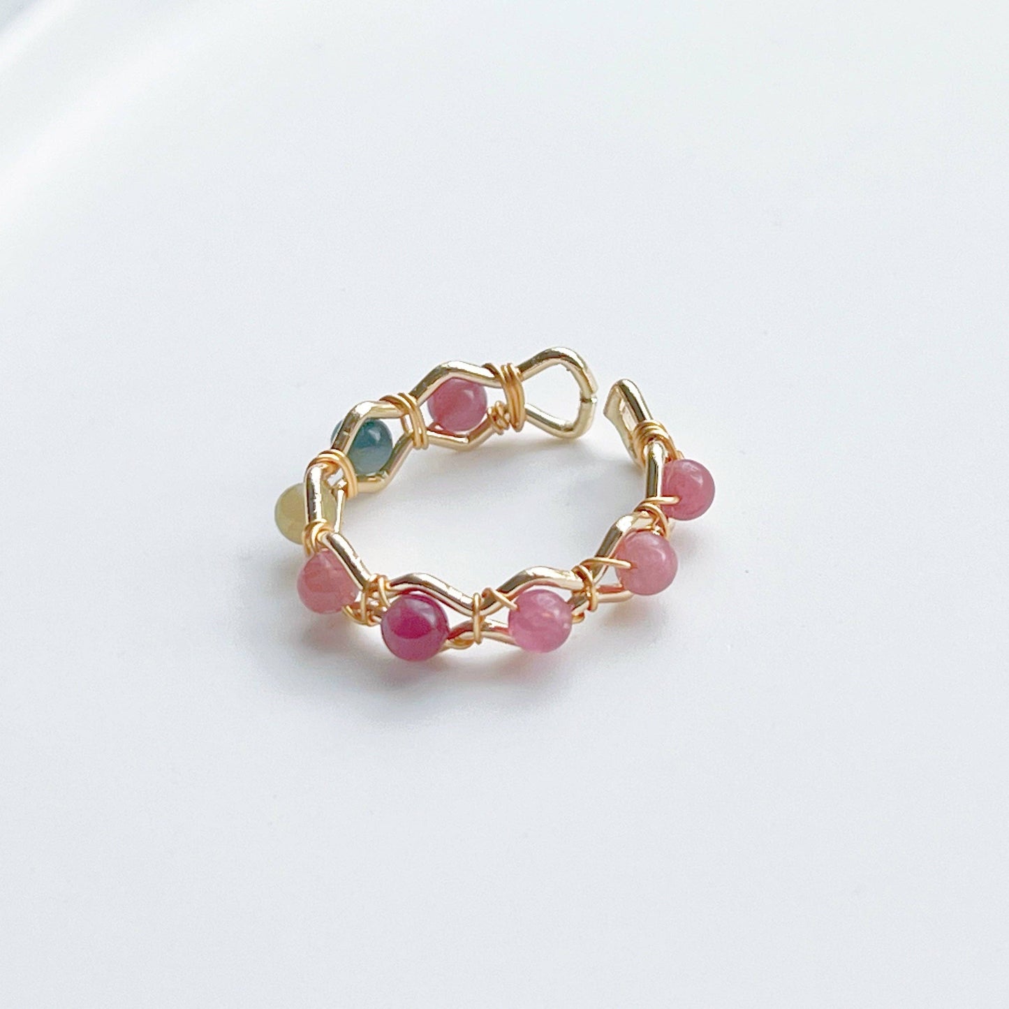 Ninaouity - Rainbow Tourmaline Beaded Adjustable Ring October Birthstone