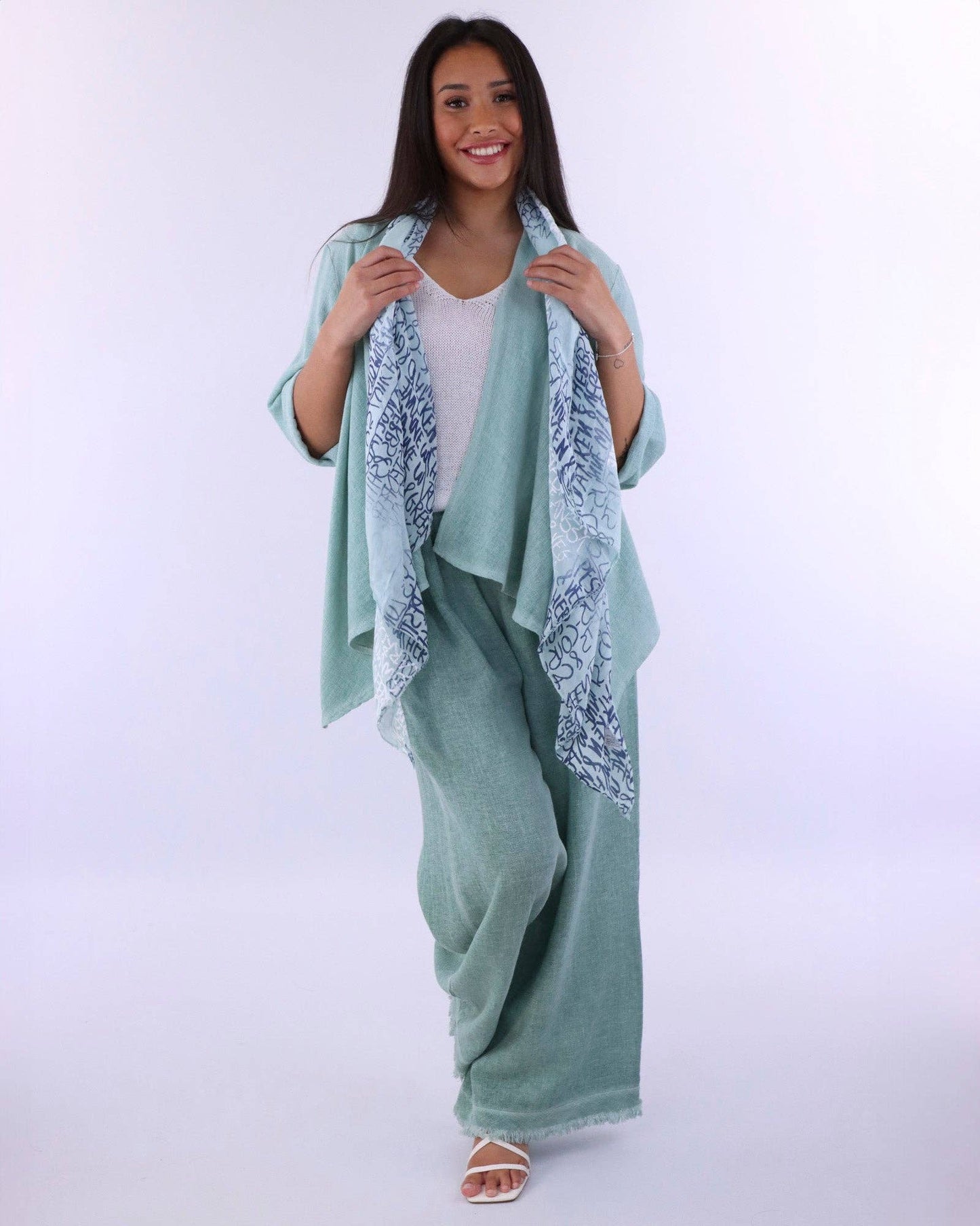 Cadenza Linen and Cotton Blend Waterfall Front Cardi: One Size