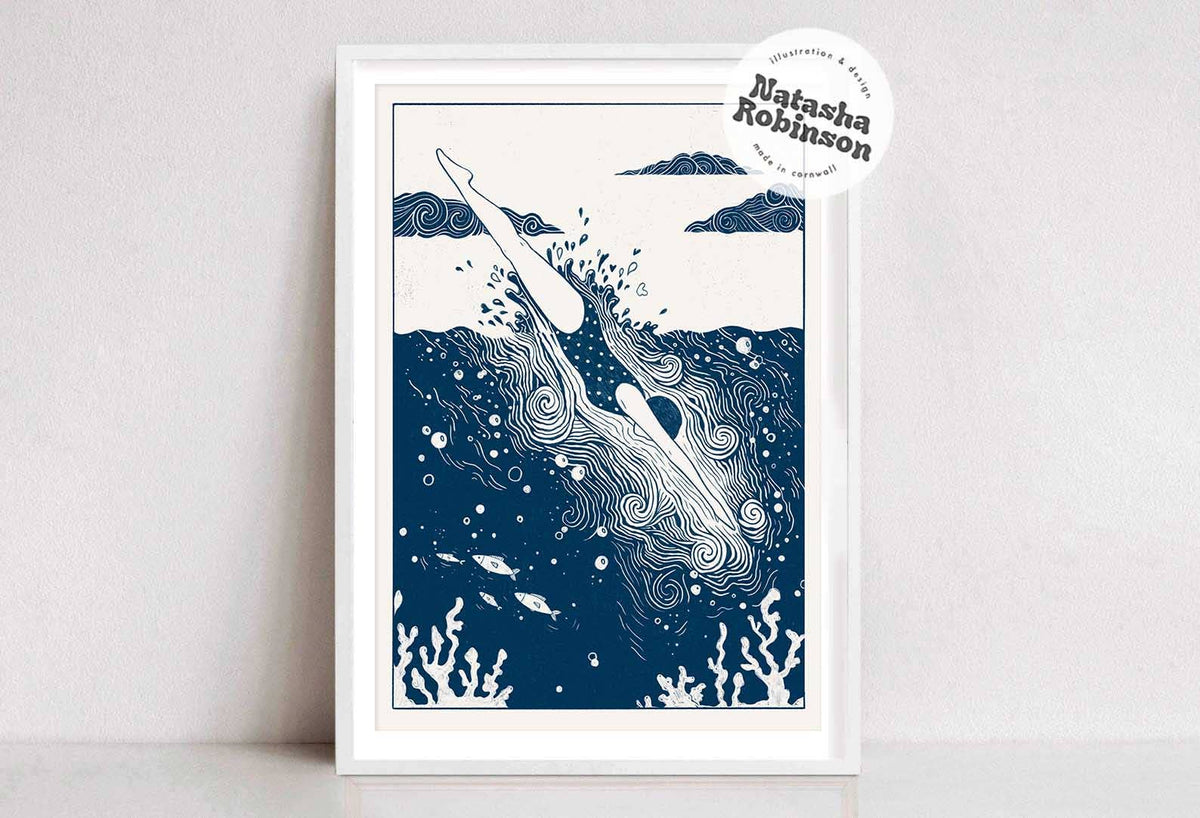 Natasha Robinson - Into the Deep - Wild Sea Swimming Blue Wall Art Print