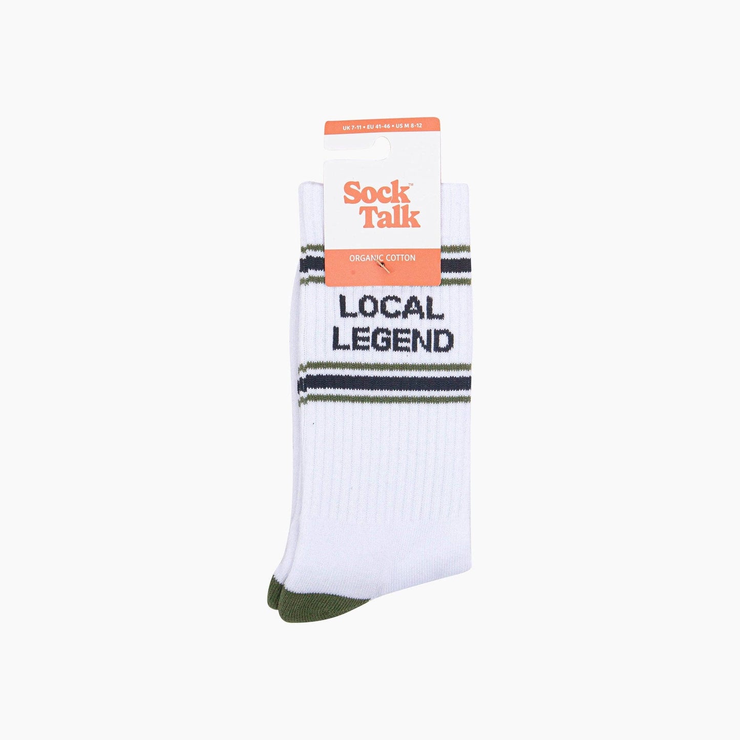 Local Legend Organic Cotton Sports Socks in White/Khaki Green