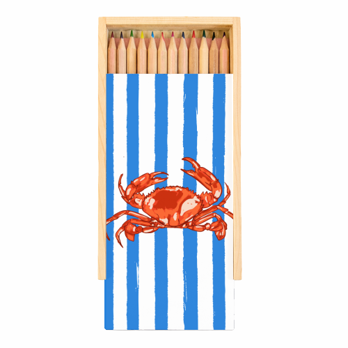 Art Wow - Coloured Pencils with Box 'Retro Blue Stripes Red Crab Coast
