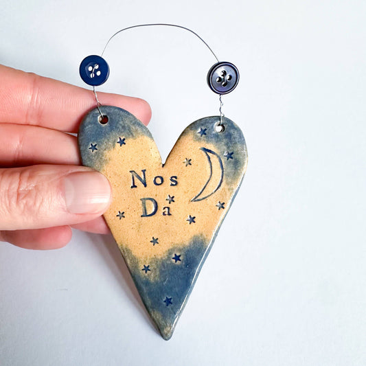 Nos Da Ceramic Hanging Heart Made in Wales