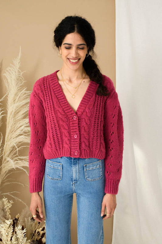 Cara & The Sky - Rocky Cable Cropped Cardigan - Pink