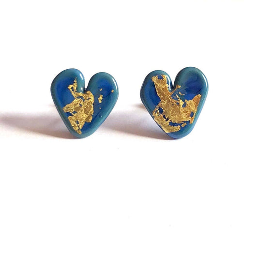 Helen Chalmers - Atlantis Gold Handmade Glass Heart Stud Earrings