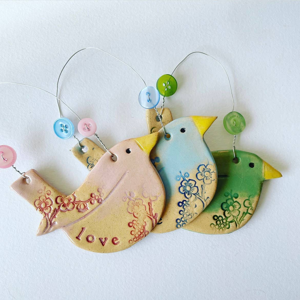 Cariad Ceramic Bird Hanging Decoration, Made in Wales