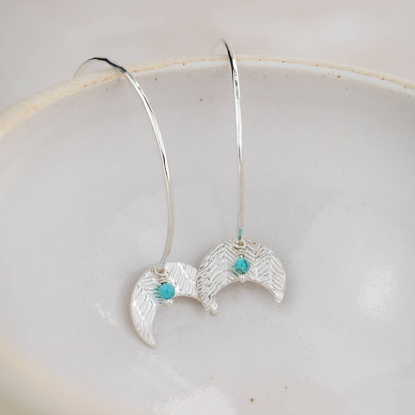 Lucy Kemp Jewellery - Sterling Silver Moon & Turquoise Hoops