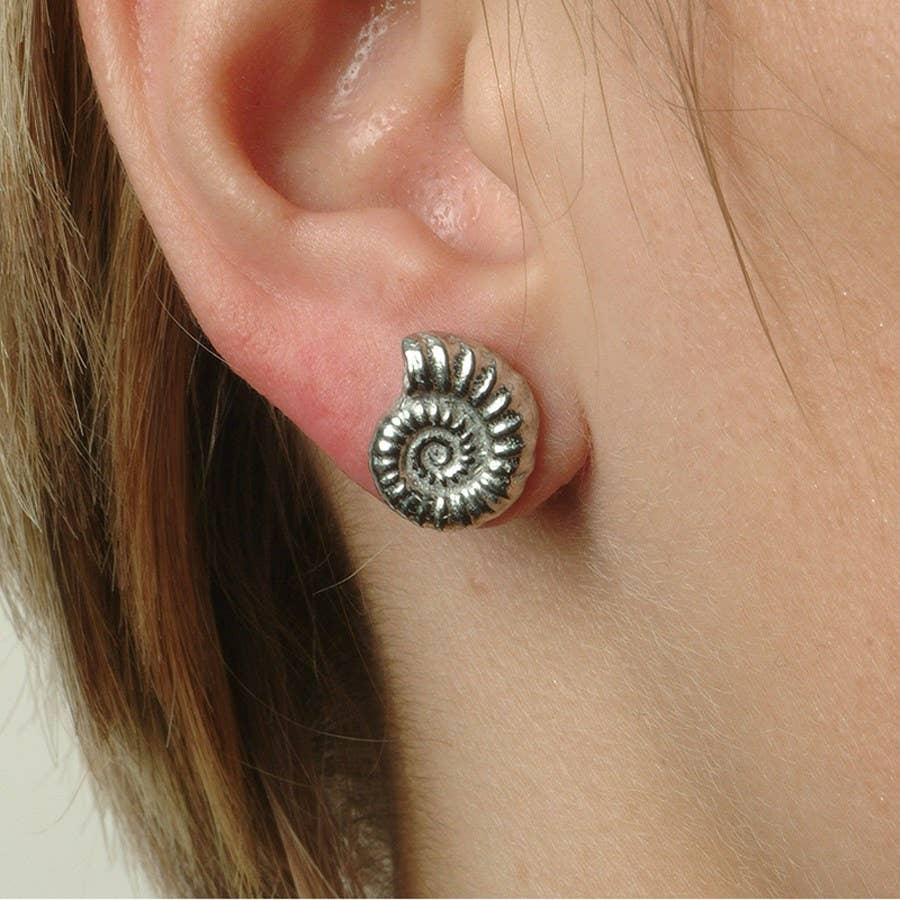 Ammonite Stud Earrings, English Pewter Jewellery