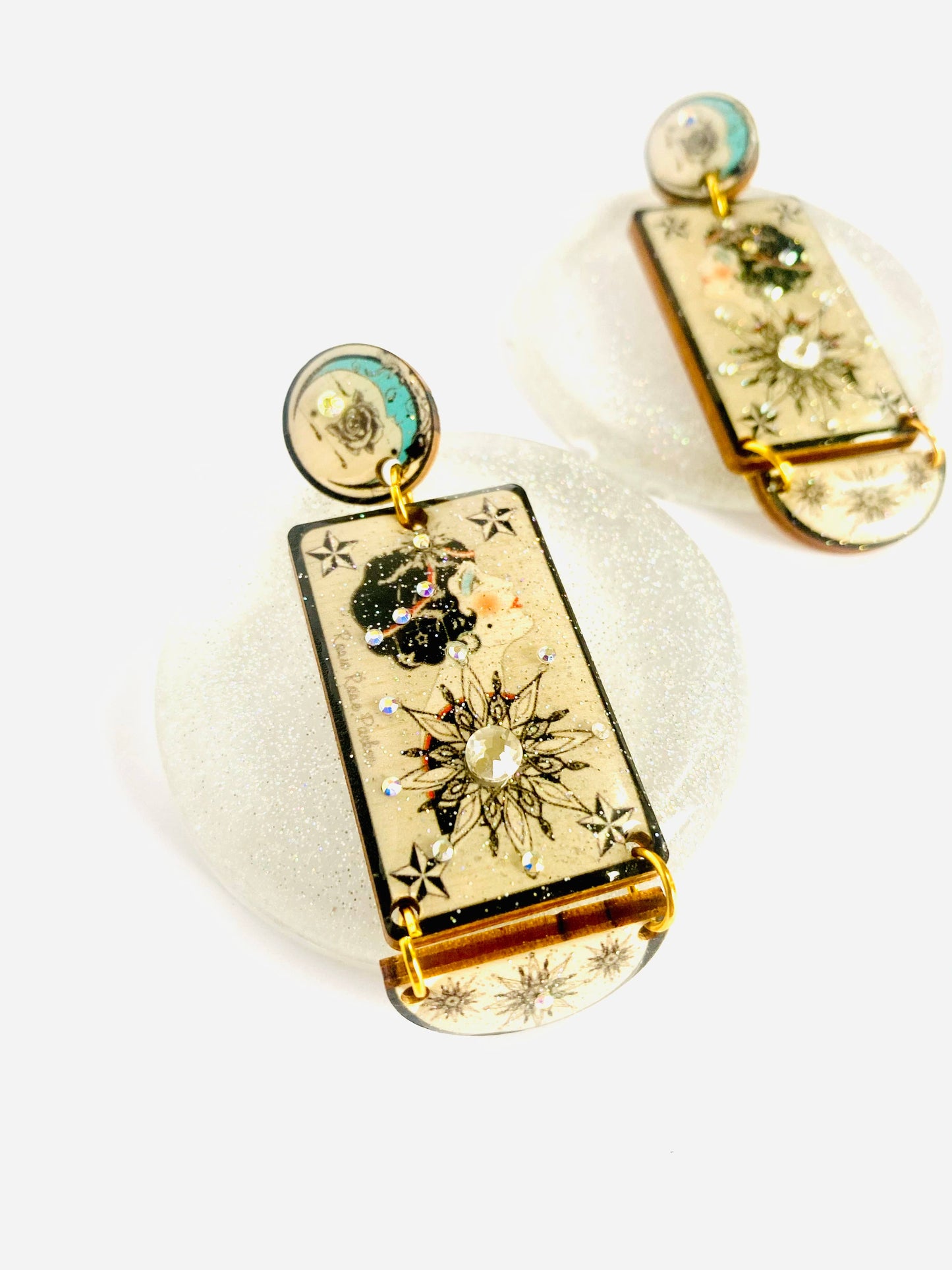 Retro inspired star and moon earrings celestial jewellery