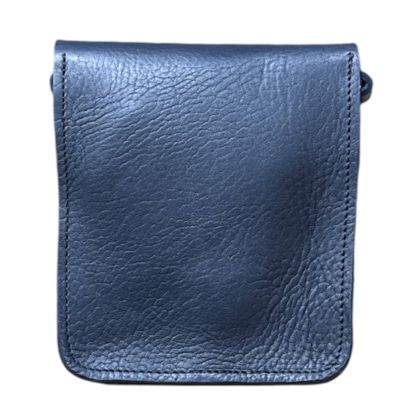 Small Leather Crossbody Bag with Pop Closure Navy Blue
