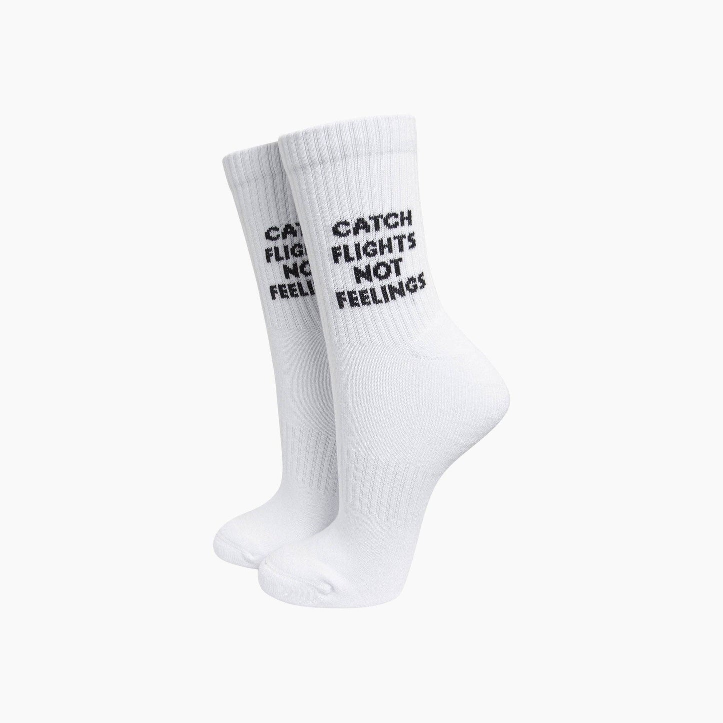 Catch Flights Not Feelings Organic Cotton Sports Socks in White