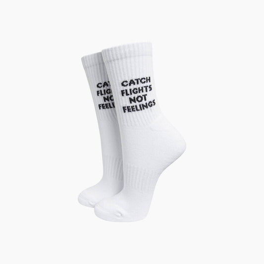 Catch Flights Not Feelings Organic Cotton Sports Socks in White
