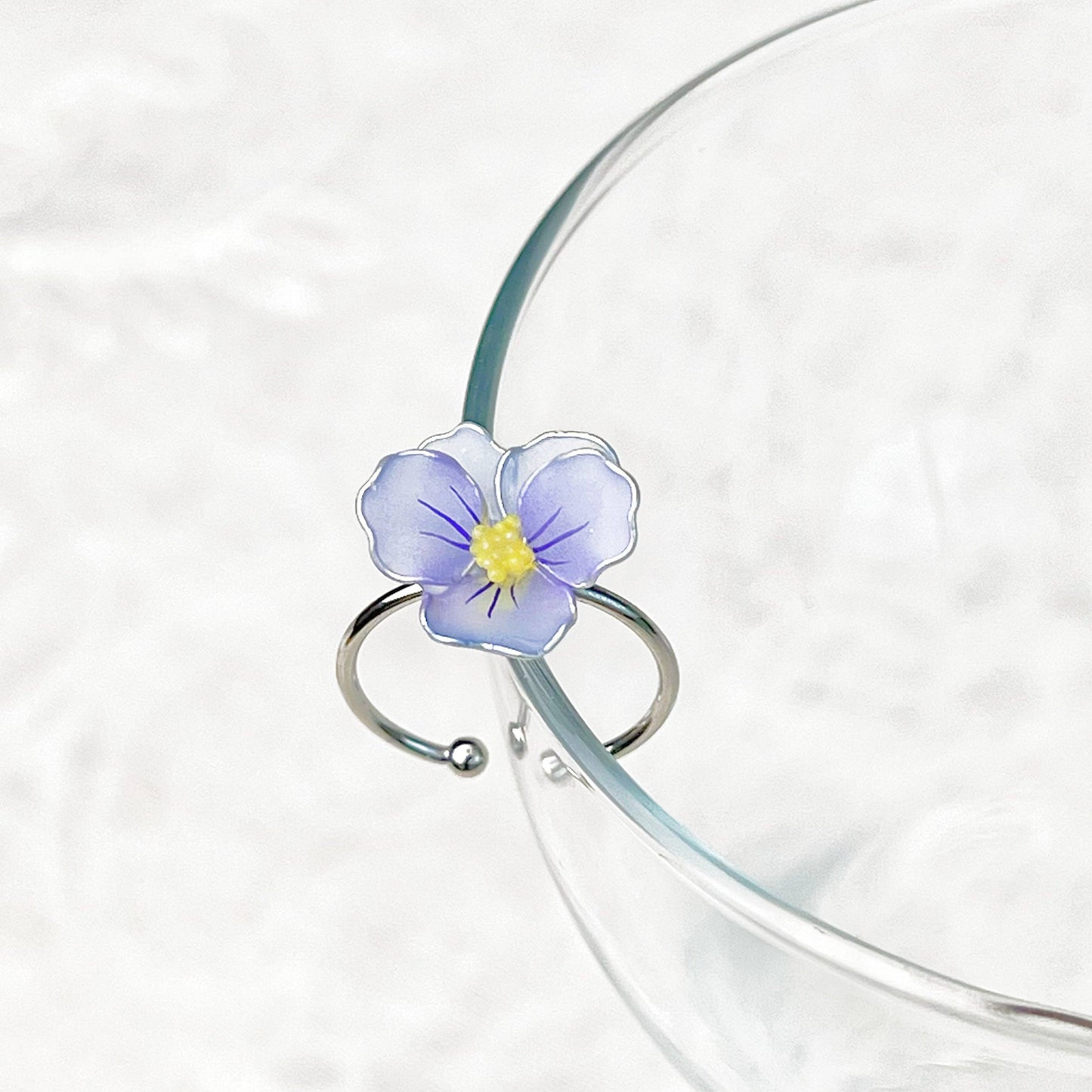 Ninaouity Handmade Spring Blue Pansy Flower Ring