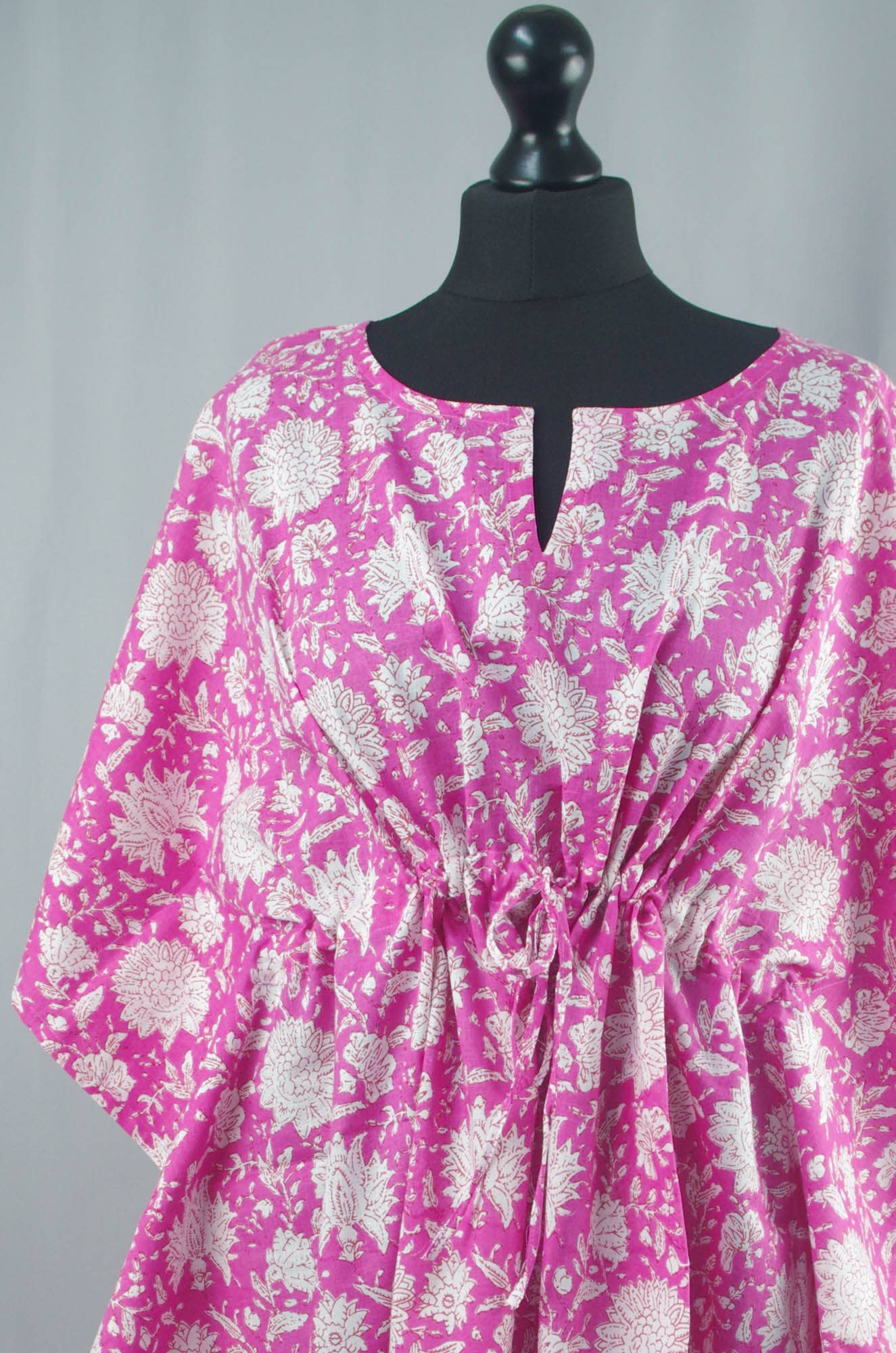 Kanthor Decor Block Printed Cotton Coverup / Kaftans - Pink Celebrations