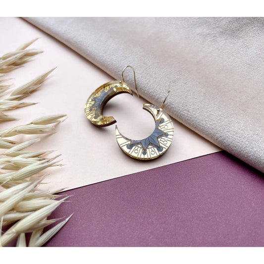Rosa Pietsch - Aurora Moon Drop Earrings - Gold & Slate