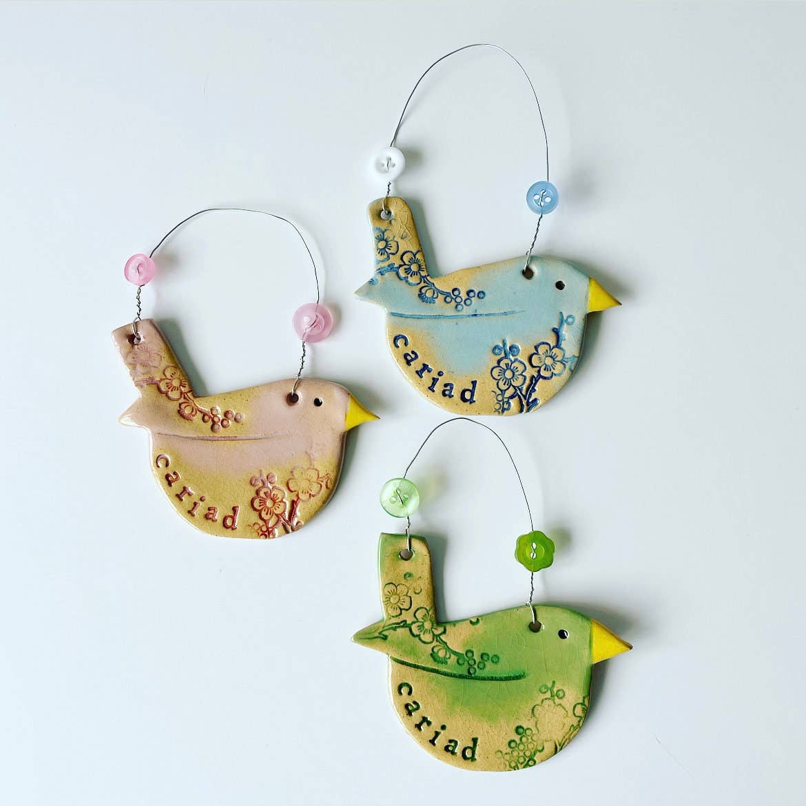 Ceramic Love Bird Hanging Decoration, Made in Wales