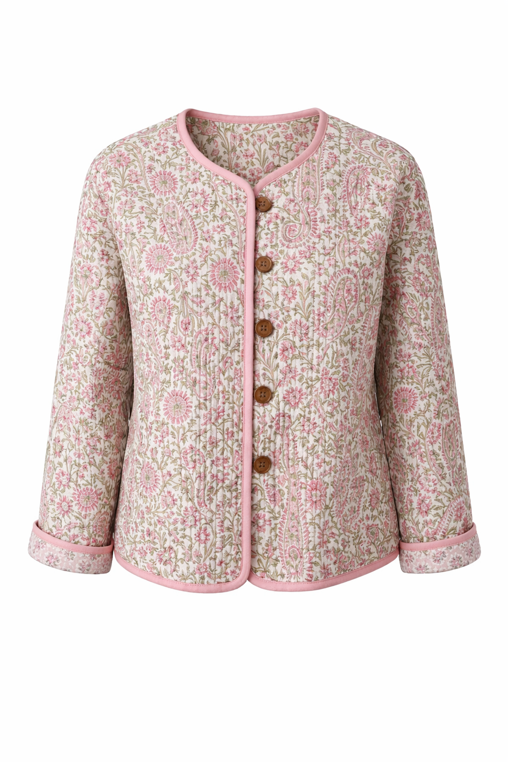 Floral  wood block printed reversible jacket with wooden buttons. 100 % cotton. Hand printed by amazingly talented artisans in Jaipur