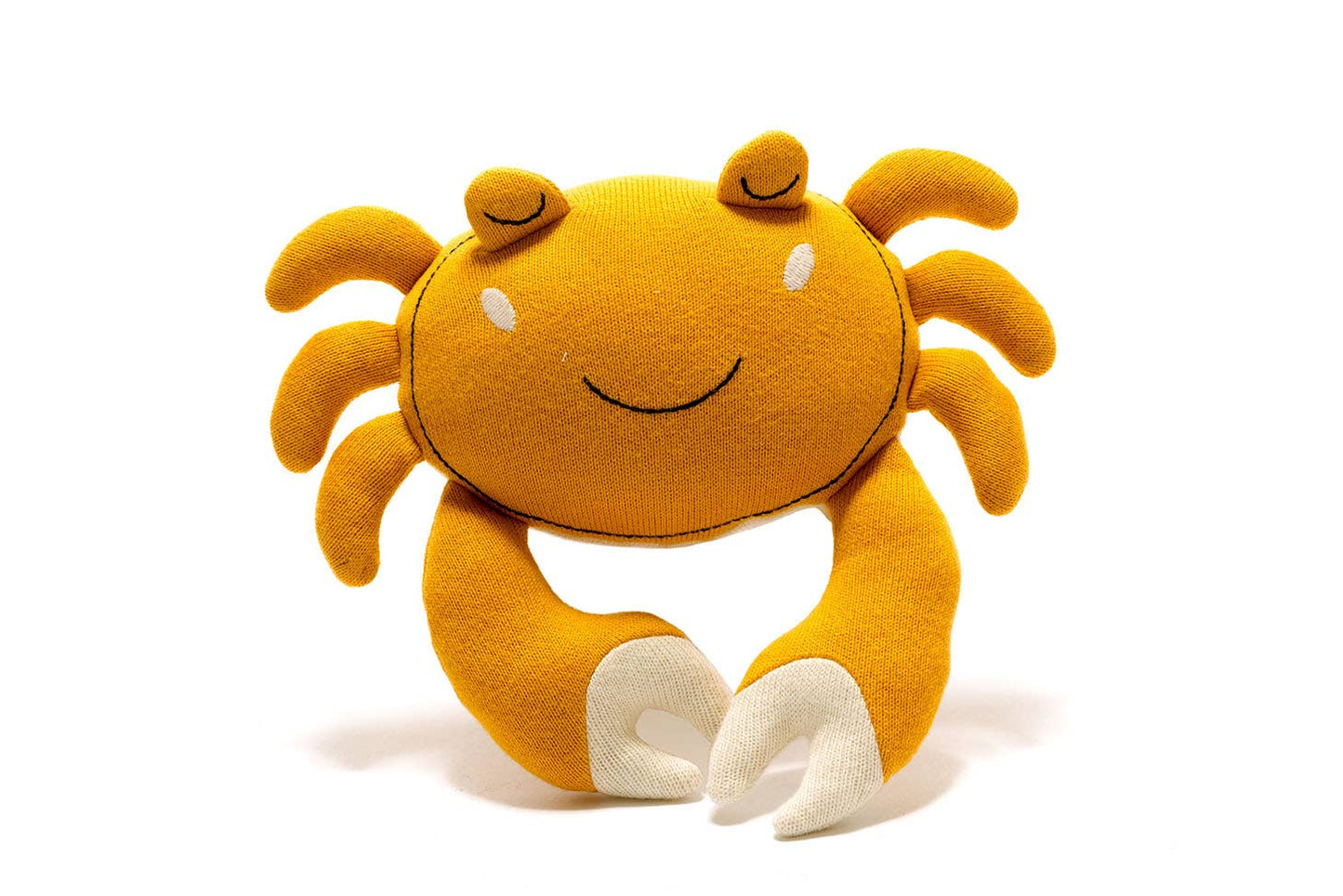 Crab Soft Toy, Knitted Tactile Organic Cotton in Mustard