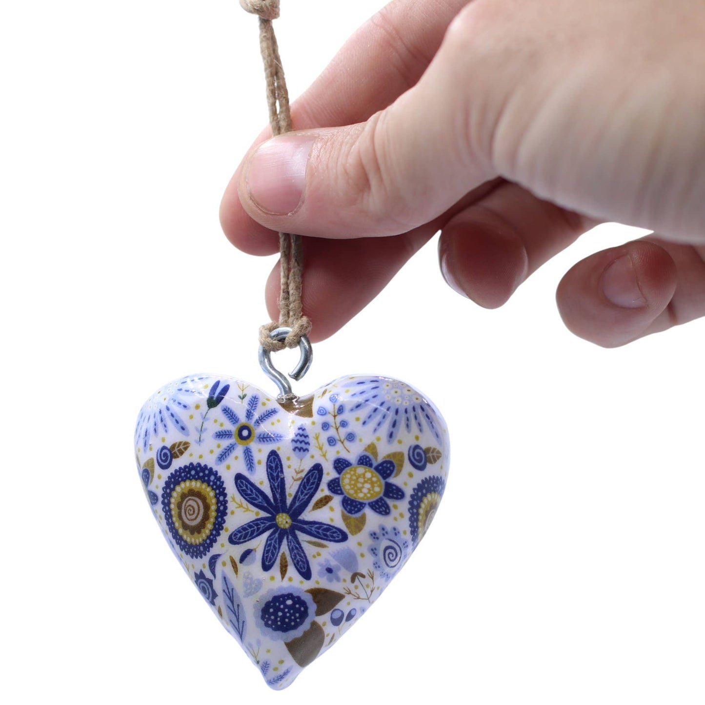 Decor Wood Hearts -  Blue Floral (50) - in Jar