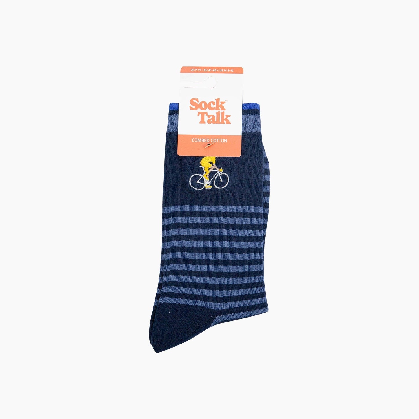Embroidered Cyclist Striped Combed Cotton Socks in Blue