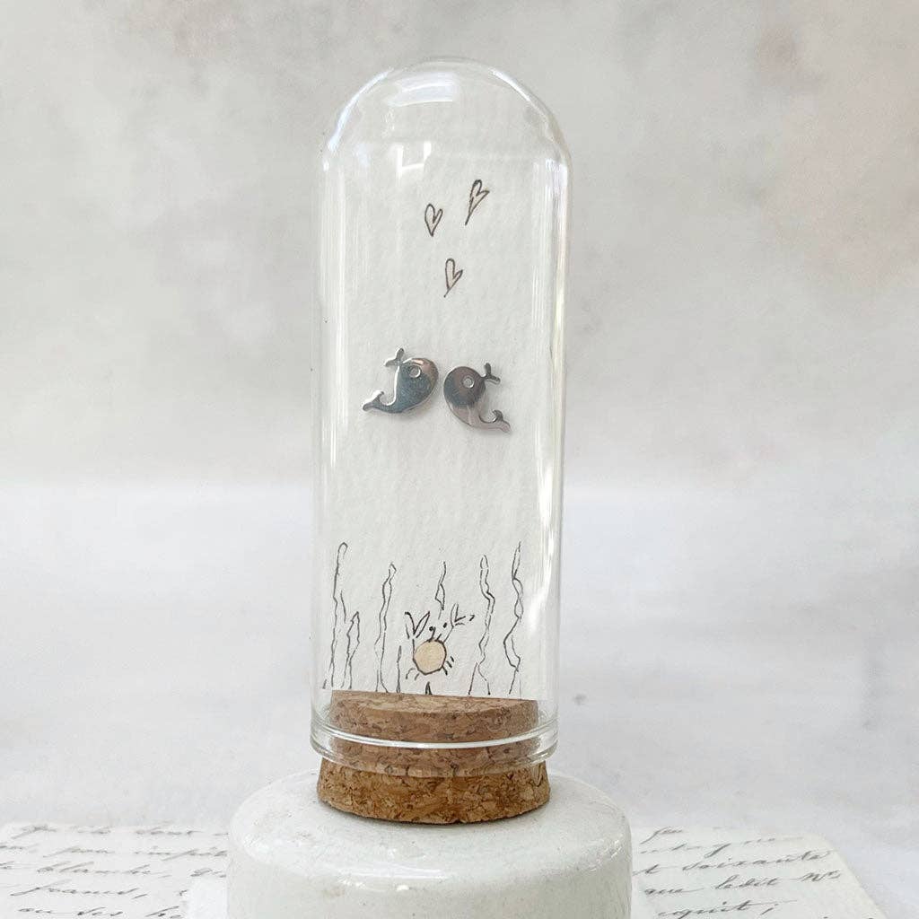 Whale Stud Earrings: Original Art in a Glass Dome