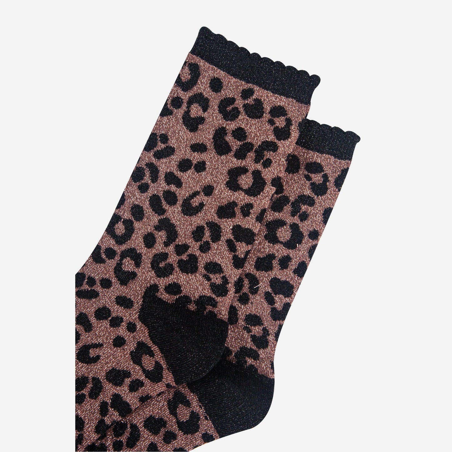 Leopard Combed Cotton Glitter Socks in Chocolate